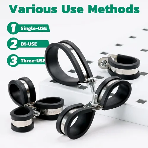 Miniatura 5 de OURU 68 piezas Kit de surtido de abrazaderas de cable, 7 tamaños Abrazaderas de cable con revestimiento de goma de acero inoxidable acolchadas