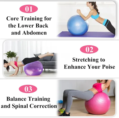 Miniatura 5 de 5 pelotas de ejercicio de yoga antiestallido de 26 pulgadas, pelota de gimnasio antideslizante y resistente para fitness, núcleo, equilibrio