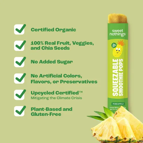 Miniatura 5 de Sweet Nothings, Piña, Paletas de batido de fruta exprimido para niños USDA Organic, paquete de 24 - Sin colorantes, sin azúcar añadida, sin lácteos