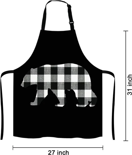 Miniatura 2 de Delantal a cuadros de búfalo blanco y negro para el hogar, cocina, impermeable, para hornear, jardinería, para mujeres y hombres