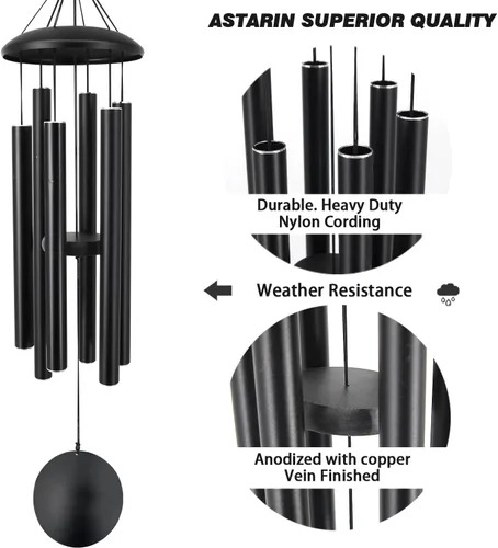 Miniatura 4 de ASTARIN Campanillas de viento conmemorativas para exteriores, 36 pulgadas con 6 tubos pesados, tono profundo para decoración colgante de jardín