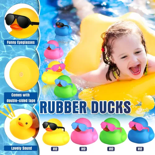 Miniatura 3 de Chivao 48 piezas de mini patos de goma con lentes de sol a granel de pato pequeño regalo juguetes para bañera para crucero de vacaciones fiesta