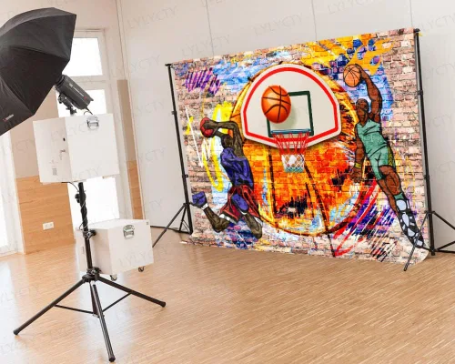 Miniatura 4 de Fondo de baloncesto con temática de graffiti, arte de fotografía deportiva, para decoración de fiesta de cumpleaños, pancarta, cabina de fotos