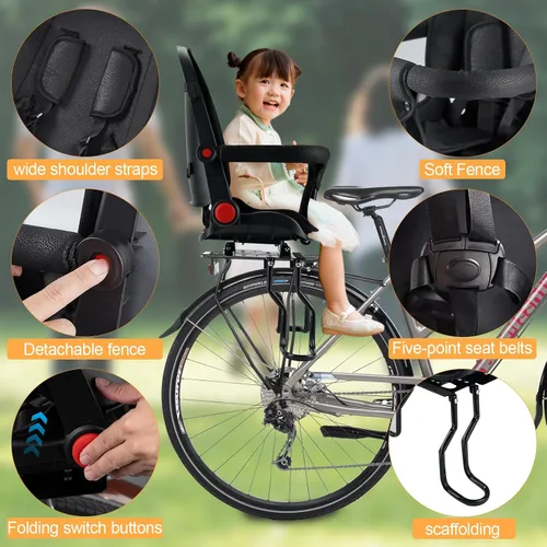 Miniatura 3 de Asiento de bicicleta para niños trasero negro 2026, asientos de bicicleta para niños montados en la parte trasera, asiento infantil de montaje