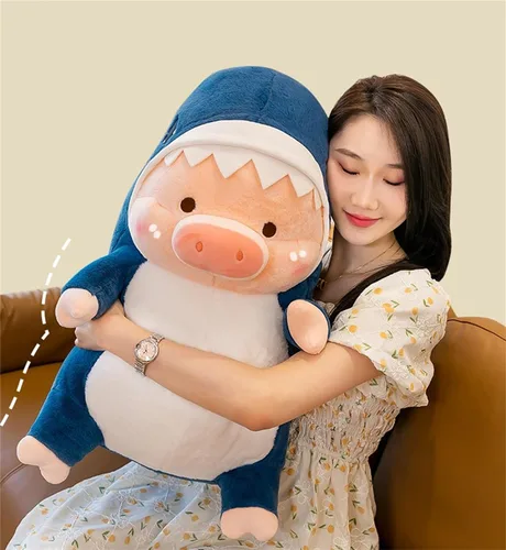 Miniatura 4 de Juguete de Peluche de Cerdo Vestido como Tiburón Dinosaurio Almohada de Felpa Linda para Niños y Niñas (Azul, 15.6 pulgadas)