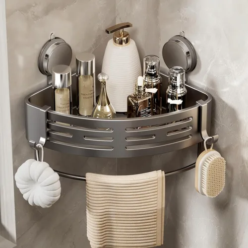 VOLPONE Organizador de Ducha Esquinero con Ventosa Estante de Ducha Esquinero Sin Perforaciones Organizador de Ducha para Baño Estante de