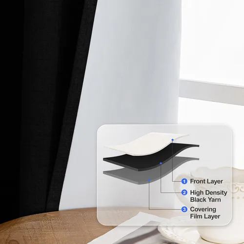 Miniatura 3 de Cortinas de lino 100% opacas para dormitorio, cortinas opacas de 45 pulgadas de largo, cortinas de oscurecimiento de habitación para sala de estar