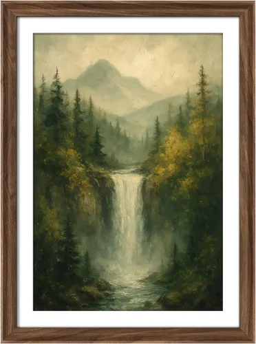 Miniatura 28 de MUDECOR Lienzo enmarcado prémium para pared, pinos nevados en bosque de invierno, ilustraciones modernas, arte contemporáneo, escénico, divertido
