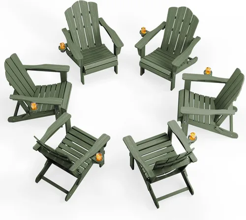 Miniatura 33 de KINGYES Silla plegable Adirondack, sillas de patio HDPE para todo clima, silla de césped con textura de madera para junto a la piscina, patio Aruba