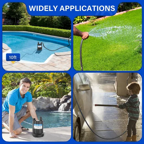 Miniatura 7 de Acquaer Bomba de agua sumergible 1/3 HP de 2160 GPH Bomba de sumidero Bomba de utilidad de termoplástico Bomba de agua eléctrica portátil para Gery