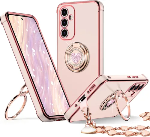 Miniatura 22 de XYZ Funda para Galaxy A14 5G con soporte y doble anillo, funda de lujo para Samsung A14 5G, color negro