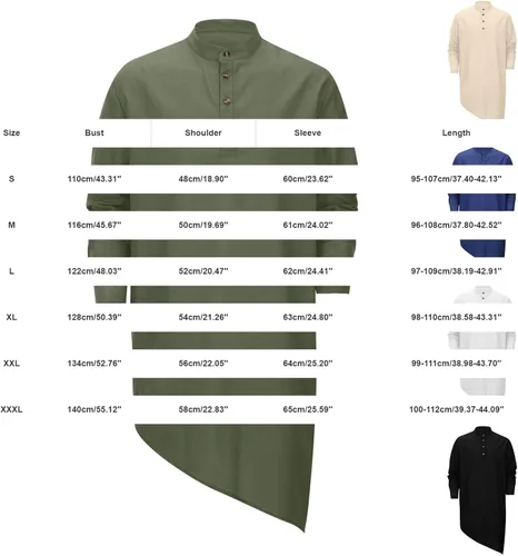 Miniatura 5 de Bata de caftán para hombre, de algodón, manga larga, estilo Henley, casual, musulmán, Kurta, tops