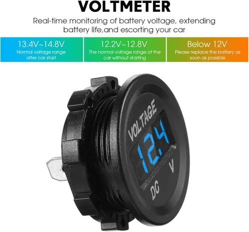 Miniatura 4 de Frienda Medidor de voltaje de automóvil de 12 V CC, pantalla LED, voltímetro digital de panel redondo, voltímetro compatible con vehículos