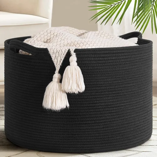 Miniatura 28 de Goodpick Cesta de manta de 65 litros, 19.7 x 12.6 pulgadas, cesta de cuerda de algodón, para sala de estar, organizadores de juguetes