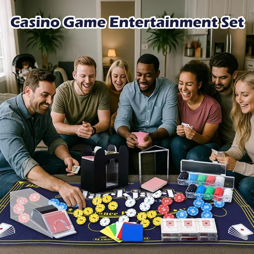 Miniatura 6 de Extguds Juego de póquer de casino, Blackjack/Texas Hold'em/Poker con zapato, bandeja de descarte, barajador automático, 200 fichas, 6 cartas