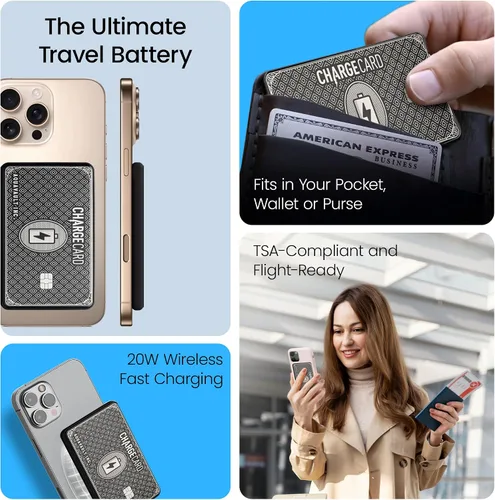 Miniatura 4 de AquaVault Chargecard Magsafe Cargador Portátil 5000mAh 20W Carga Rápida - Banco de Energía Magnético, Paquete de Batería Ultra-Delgado Compatible