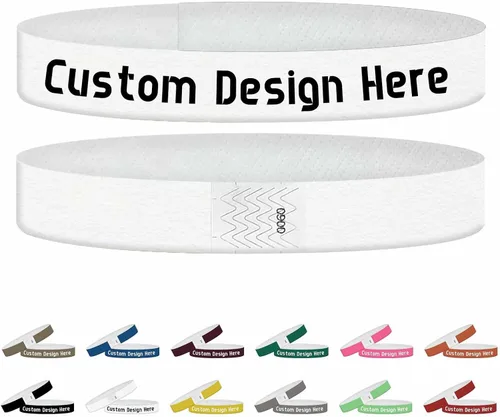 Miniatura 16 de Pulseras para eventos, pulseras personalizadas de 3/4 pulgadas, pulseras de papel personalizadas para fiestas, 100 unidades con texto, logotipo, Oro