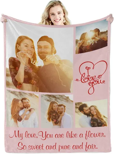 Miniatura 21 de Abybela Manta personalizada con texto fotográfico para regalos de parejas, manta personalizada con imagen, regalos para novio, novia, esposa, Foto-3