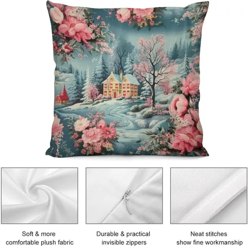 Miniatura 5 de Funda de cojín decorativa para sofá de 22 x 22 pulgadas, diseño de villancicos de Navidad, para sala de estar feliz invierno, para sofá Patrón 4