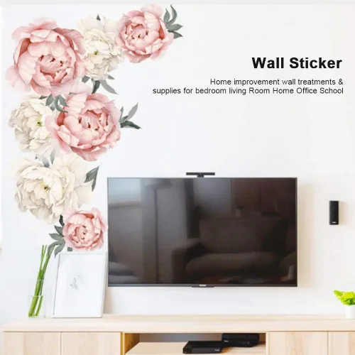 Miniatura 2 de Horoper Pegatinas de pared florales de peonía, calcomanías de flores de pared familiar, calcomanías de flores de peonía, carteles de pared florales