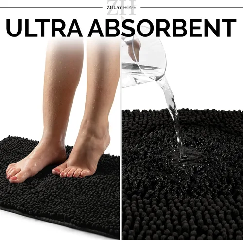 Miniatura 5 de Zulay Home Alfombra de baño suave y peluda, color negro, 17 x 24 pulgadas, ultra absorbente, antideslizante