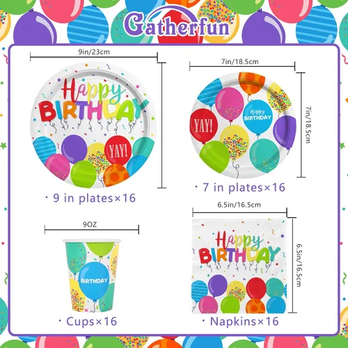 Miniatura 2 de Suministros de fiesta de cumpleaños, platos de papel desechables, servilletas, tazas para decoración de fiesta de cumpleaños de niños, sirve 16