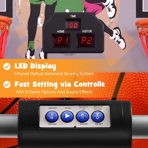 Miniatura 3 de Goplus Juego de Arcade de Baloncesto Plegable de Doble Tiro, Juego de Aro de Baloncesto con Puntuación Electrónica, 8 Modos de Juego, 4 Pelotas
