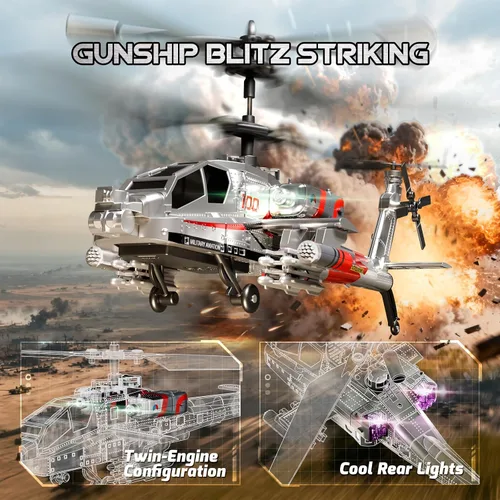 Miniatura 4 de XIKOTEC Helicóptero RC, Juguete de Helicóptero Militar a Control Remoto para Niños, Principiantes y Adultos con Mantenimiento de Altitud, Giroscopio