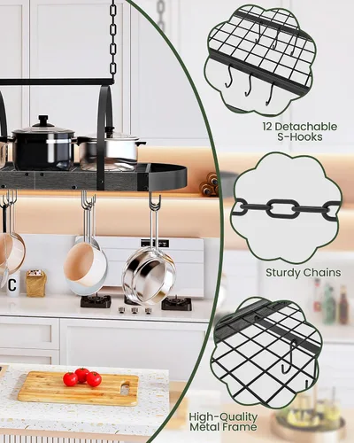 Miniatura 5 de CHOEZON Estante para ollas colgante, colgador de ollas para la cocina, soporte para ollas montado en el techo, organizador de utensilios de cocina