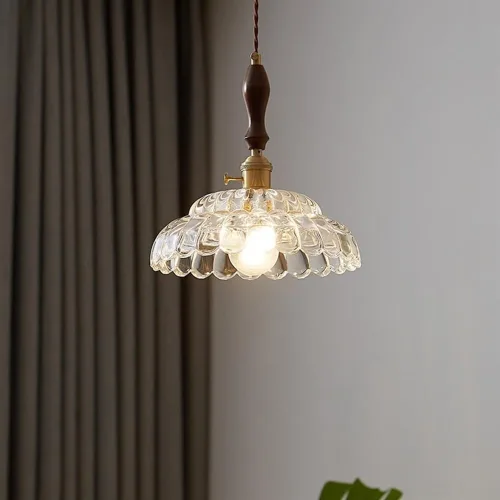 Miniatura 3 de Luces colgantes de nogal de granja, estilo nórdico retro de 7.8 pulgadas, lámpara colgante colgante con pantalla de vidrio transparente con acabado