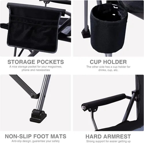 Miniatura 7 de EVER ADVANCED Silla de camping plegable de gran tamaño para adultos, silla de césped resistente con bolsillos laterales, silla cuádruple plegable