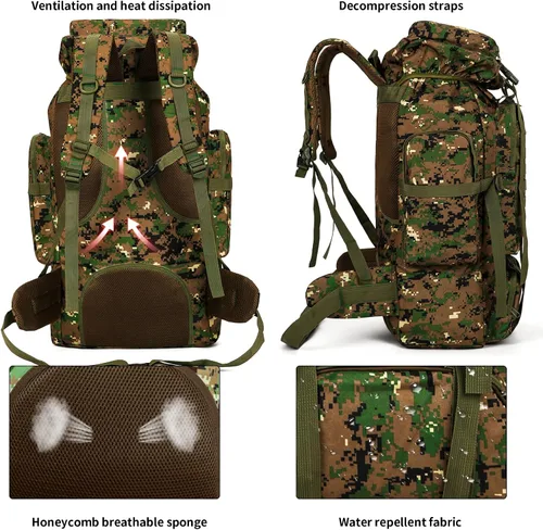 Miniatura 3 de Mochila de senderismo W WINTMING para hombres 70L/100L, mochila de campamento, mochila militar Molle, paquete de asalto de 3 días para escalada