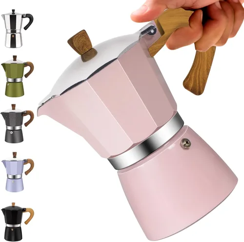 Miniatura 18 de Cafetera clásica de aluminio para 3 tazas, cafetera espresso de 5.1 fl oz, 5 onzas, cafetera de moca, olla greca, cafetera para café italiano y Azul