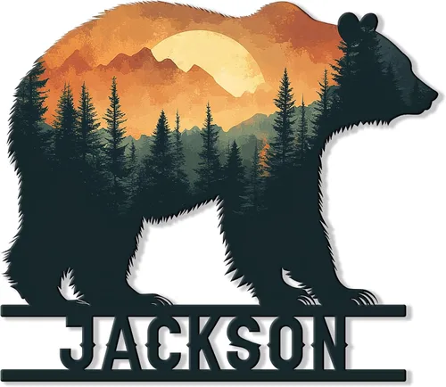 Miniatura 18 de Letrero personalizado de metal con diseño de oso, cartel colgante de oso para porche al aire libre, valla de pared con nombre personalizado, patio