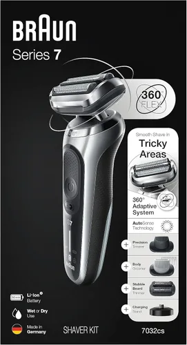 Miniatura 10 de Braun Series 7 7032cs - Maquinilla de afeitar eléctrica flexible para hombres, para uso húmedo y seco, afeitadora eléctrica, recargable, afeitadora