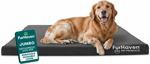 Furhaven Cama ortopédica resistente al agua para perros grandes con funda extraíble lavable, para perros de hasta 95 libras – Colchón de lona Oxford