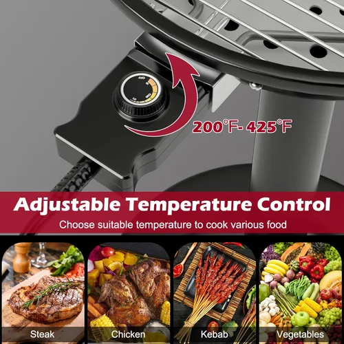 Miniatura 4 de ARLIME Parrilla eléctrica al aire libre de 1600 W, parrilla de barbacoa con estante de calentamiento para 15 porciones, temperatura ajustable, Rojo