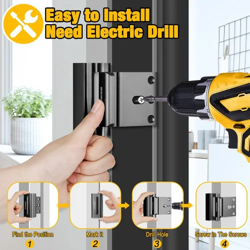Miniatura 4 de Cerradura de seguridad para puertas del hogar, cerradura de refuerzo de metal mejorada, cerradura de seguridad para puertas de 3 pulgadas que Negro