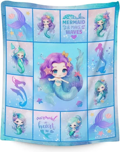 Miniatura 12 de Manta de cola de sirena, suave, mullida y cálida, manta pequeña de 30 x 40 pulgadas para sofá, oficina, colorida y bonita, regalos para niñas