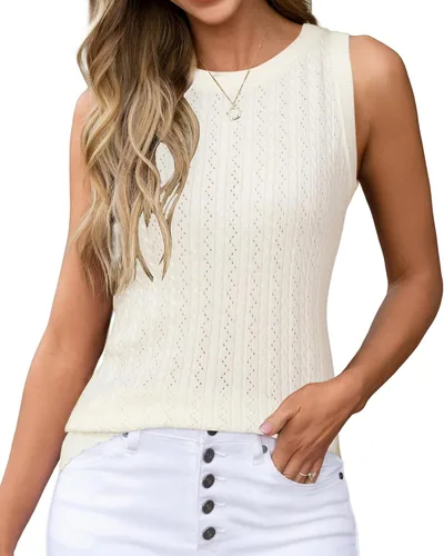 Miniatura 24 de Arach&Cloz Suéteres de mezcla de lana para mujer, no se transparentan, sin mangas, para todas las estaciones, para negocios, informal, 2025