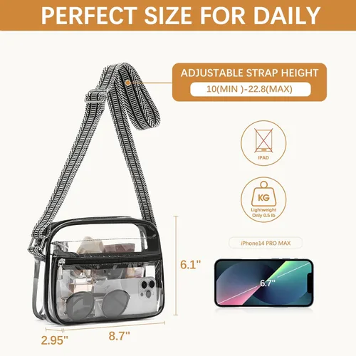 Miniatura 3 de BOSTANTEN Bolsa transparente para mujer, aprobada para estadios, bolsas transparentes pequeñas, bolso cruzado de moda para conciertos, eventos