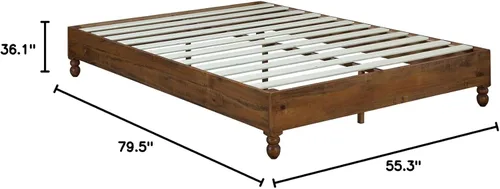 Miniatura 2 de MUSEHOMEINC Marco de cama de madera maciza de 12 pulgadas, estilo rústico, elimina la necesidad de un somier, acabado natural, tamaño King