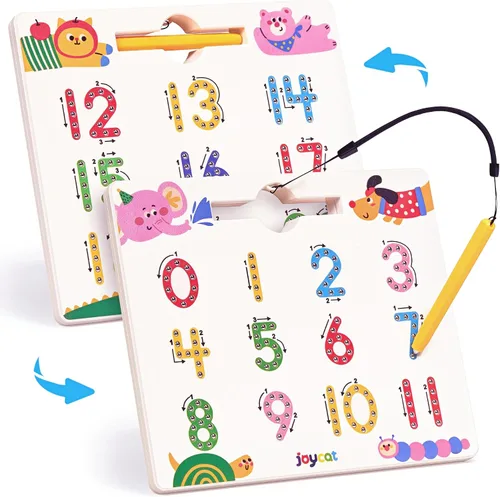Miniatura 11 de JoyCat Juego de tableros magnéticos de letras y números para trazar, tablero doble cara de alfabeto y números para niños pequeños, práctica de ABC