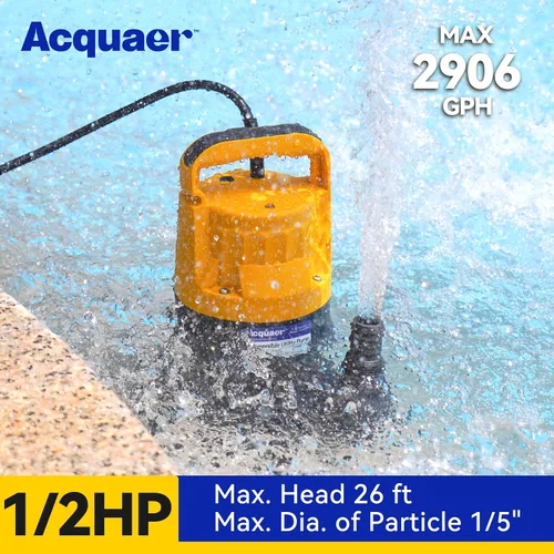 Miniatura 2 de Acquaer Bomba de sumidero Bomba de agua sumergible para eliminación de agua en jacuzzis, piscinas, sótanos y estanques de jardín, mostaza