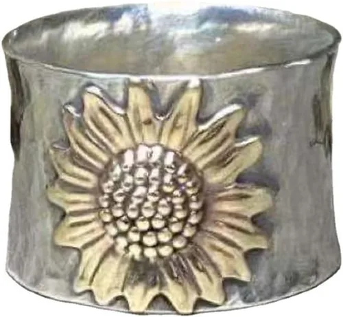 Anillo de girasol vintage para mujeres y hombres, anillo giratorio de margaritas y girasoles, estilo bohemio, ancho y grueso, anillo de esperanza