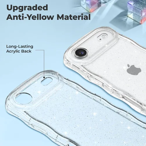 Miniatura 51 de FABSPARK Funda para iPhone 14 Pro Max, bonita funda colorida con láser, retro, exquisita, rizada, borde ondulado, protector estético de TPU suave