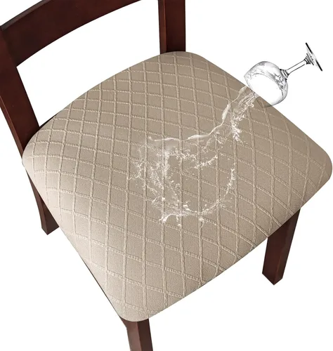 Genina Fundas de asiento impermeables para sillas de comedor, fundas para sillas de comedor, fundas para sillas de cocina (caqui, 4 piezas)