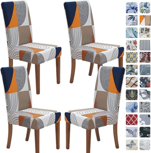 Miniatura 44 de SPRINGRICO Paquete de 6 fundas blancas para sillas de comedor, fundas elásticas para sillas de comedor con diseño floral, de elastano lavable