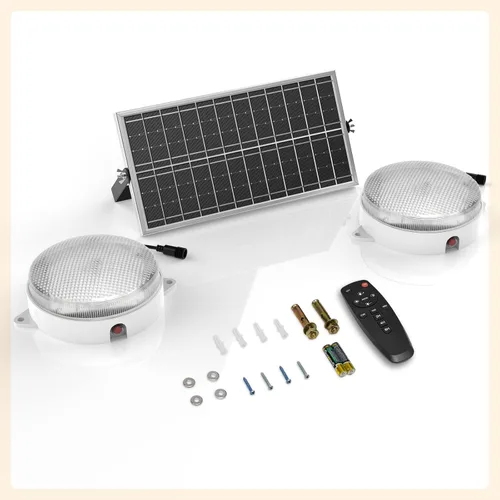 Miniatura 9 de Paquete de 2 luces solares de techo, diurna y nocturna, 3200 K/4000 K/6000 K, luces de cobertizo regulables con interruptor de encendido/apagado