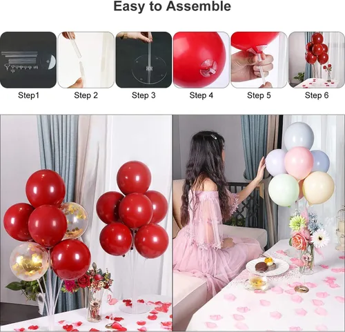 Miniatura 5 de Kit de soporte para globos, kit de soporte de mesa para globos, palos para globos con tazas, fácil montaje, soporte para globos, 2 juegos de soporte